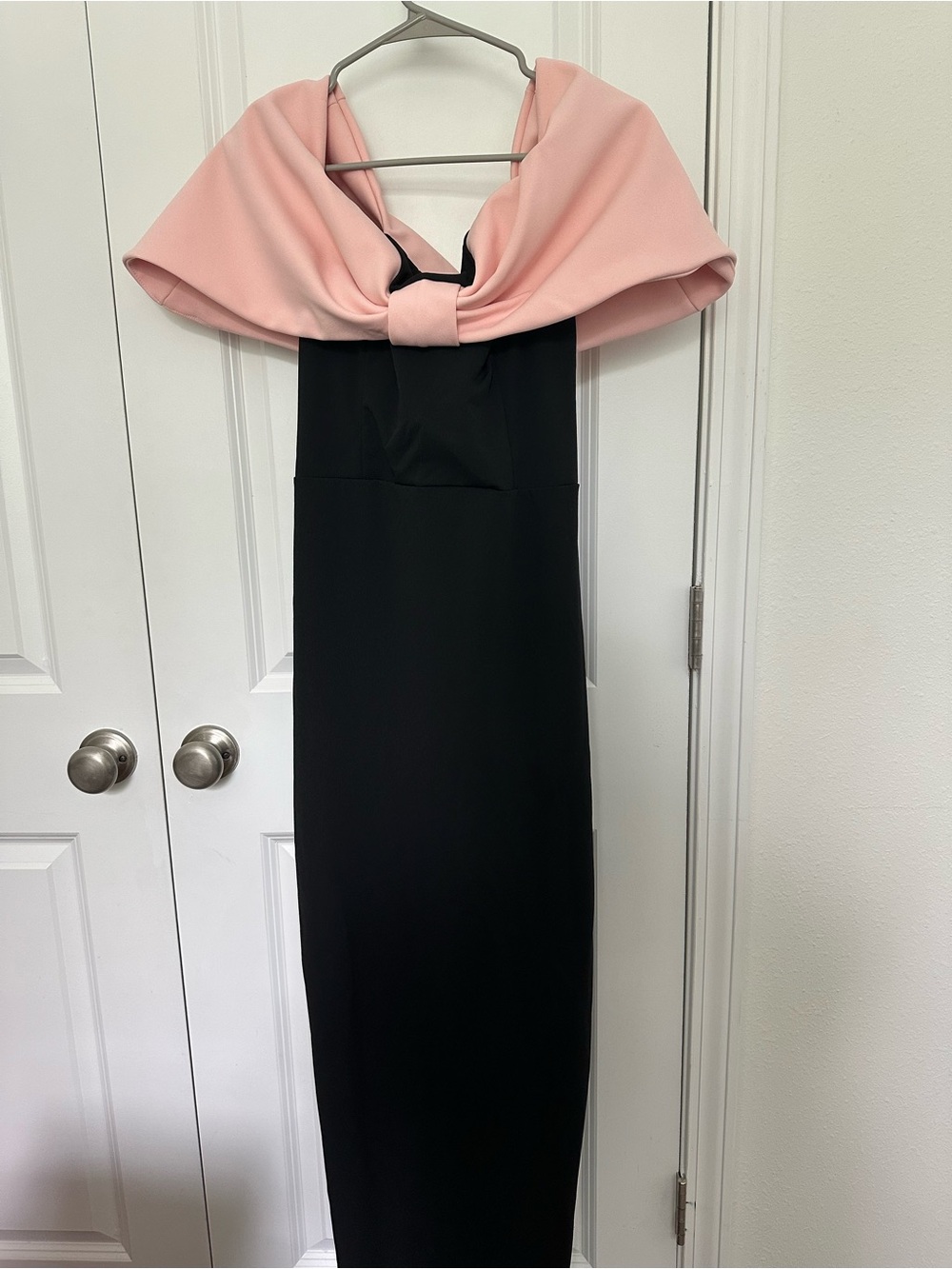 Club L London Cornelia Pink & Black Strapless Maxi Dress With Oversized Bow - Picture 2 of 4